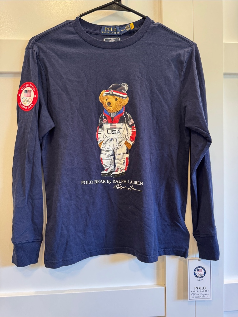 Polo by Ralph Lauren Navy Polo Bear Long-Sleeve Tee with USA Patch